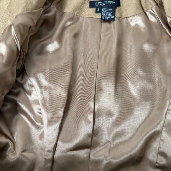 ETCETERA Leather Jacket- Sz 2 Tan with Snakeskin Look Trim, Deco Stitching,... - Picture 12 of 12
